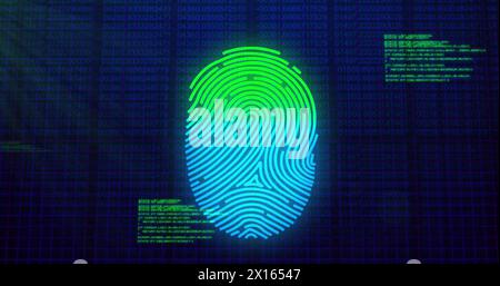 Image of fingerprint over data processing Stock Photo