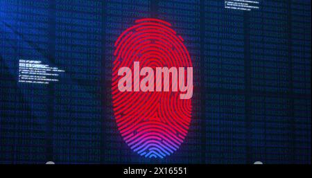 Image of fingerprint over data processing Stock Photo