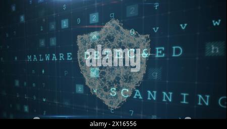 Image of cyberattack warning over shield icon on black background Stock Photo
