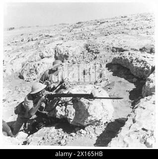 THE POLISH ARMY IN THE SIEGE OF TOBRUK, 1941 - Troops of the Polish Independent Carpathian Rifles Brigade in a firing position, 15 October 1941 Polish Army, Polish Armed Forces in the West, Independent Carpathian Rifles Brigade, Rats of Tobruk Stock Photo
