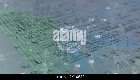 Image of globe, binary coding with networks of connections Stock Photo