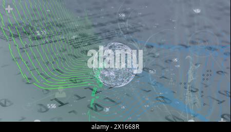 Image of globe, binary coding with networks of connections Stock Photo