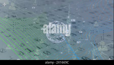 Image of globe, binary coding with networks of connections Stock Photo