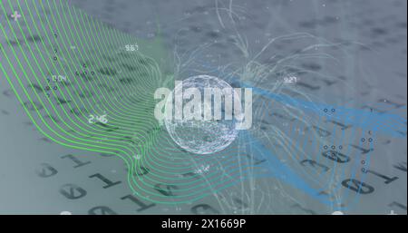 Image of globe, binary coding with networks of connections Stock Photo