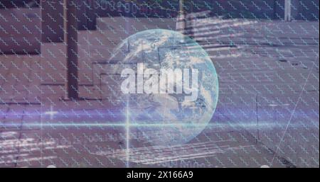 Image of globe, binary coding with networks of connections Stock Photo