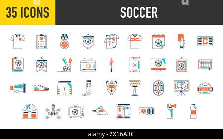 Set of football soccer icons. Thin style icons Pack. Vector Illustration Stock Vector