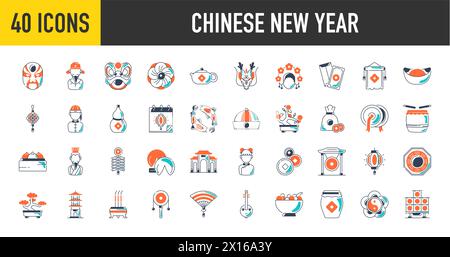Lunar year icons. Chinese new year icon. Vector illustration Stock Vector