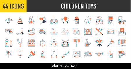 Set of children toys icons. Premium style icons Pack. Vector Illustration Stock Vector