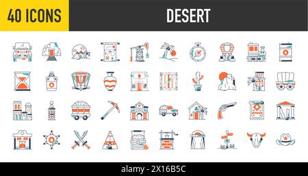Desert vector icons. design concept, flat style art icons on white background Stock Vector