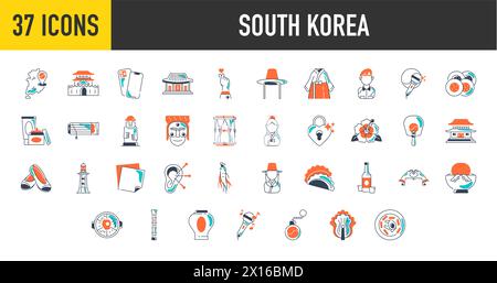 Set of south korea icons. Art style icons bundle. vector illustration ...