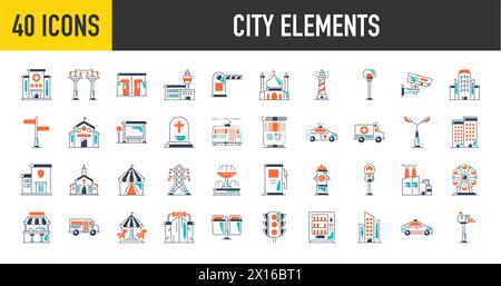 City elements Icons bundle. Premium style Icon. Vector illustration Stock Vector