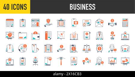 Set of Business icons. Business and Finance web icons premium style. Money, bank, contact, infographic. Icon collection. Vector illustration. Stock Vector
