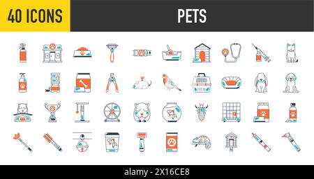 Pet, vet, pet shop, types of pets - minimal thin web icon set. icons collection. Simple vector illustration. Stock Vector