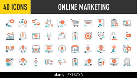 Online Marketing thin icons set. Web Development and Optimization icon. Vector illustration Stock Vector