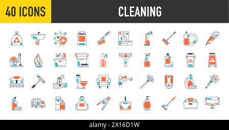 Cleaning icons. Laundry, Window sponge and Vacuum cleaner icons. Washing machine, Housekeeping service and Maid cleaner equipment. Window cleaning. Stock Vector