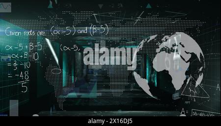 Image of globe, statistics and data processing Stock Photo