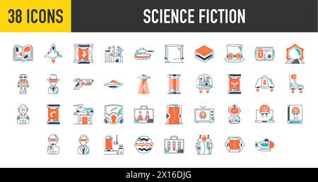 Set of thin science fiction Icons. Vector icon illustration Stock Vector