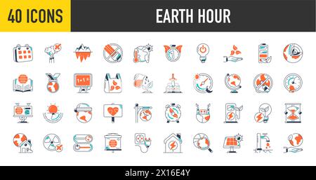 Climate change, ecology, green energy, park and weather icon set. Containing global warming, renewable energy, greenhouse, melting ice, pollution Stock Vector