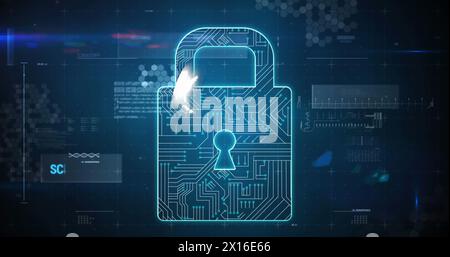 Image of online security padlock and data processing Stock Photo
