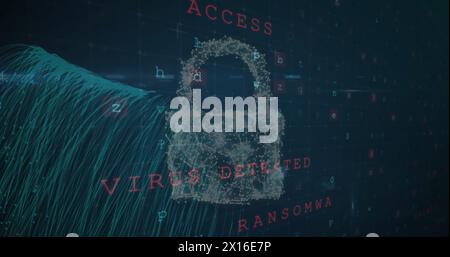 Image of online security padlock and virus warning with data processing Stock Photo