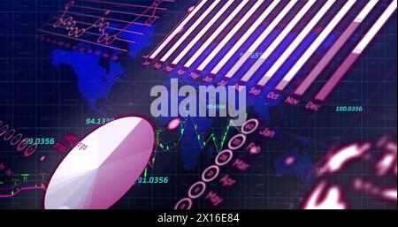 Image of world map and data processing Stock Photo