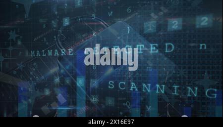 Image of cyber security and statistical data processing over security padlock icon Stock Photo