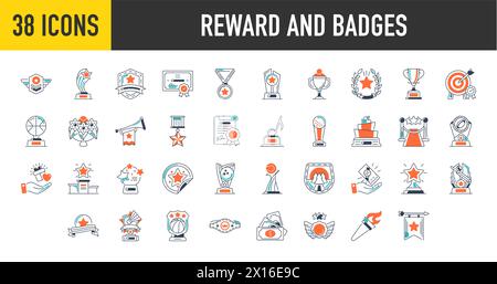 Set with award, award with number 1, one, trophy cup, trophy cup with star winner medal, trophy star, user with rating vector icon illustration Stock Vector