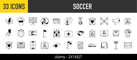 Set of football soccer icons. Thin style icons Pack. Vector Illustration Stock Vector