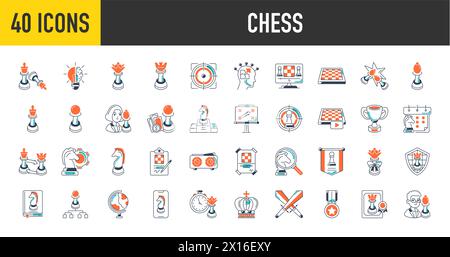 Simple Set of Chess Related Vector Icons. Contains such Icons as Queen, Strategy, Checkmate and more. Stock Vector