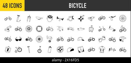 Bicycle, cyclists icons set. Bicycle ride, icon collection. Stock Vector