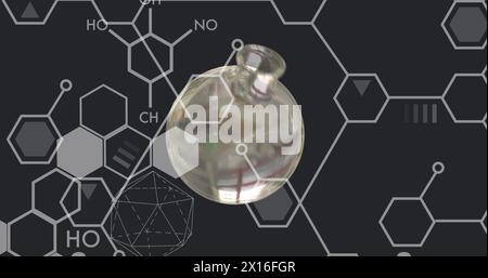 Image of laboratory beaker over mathematical data processing Stock Photo