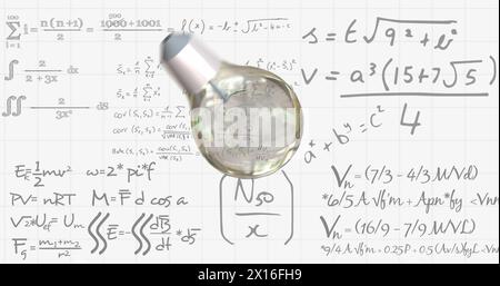 Image of lightbulb over mathematical data processing Stock Photo