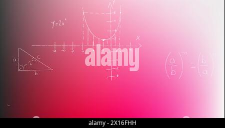 Image of mathematical data processing on pink background Stock Photo