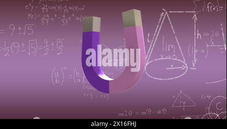 Image of horseshoe magnet over mathematical data processing Stock Photo