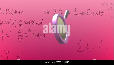 Image of magnifying glass over mathematical data processing Stock Photo