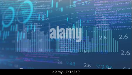 Image of statistical and stock market data processing against blue background Stock Photo