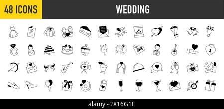 Collection of wedding icon set - Premium style vector illustration Stock Vector