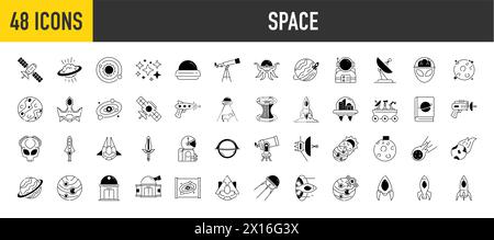 Set of space icon vector illustration in solid style for for web, landing page, stickers, and background Stock Vector