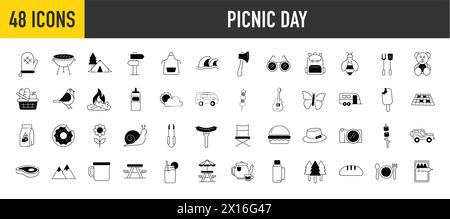 Picnic and outdoor icon vector illustration set Stock Vector