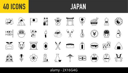 japan icon collection in flat design style. Stock Vector