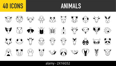 Set of Vector Animals Icons Silhouettes Illustration Stock Vector