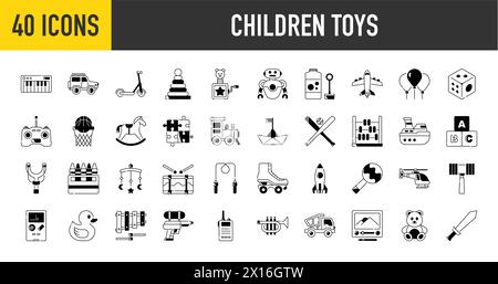 Set of children toys icons. Premium style icons Pack. Vector Illustration Stock Vector