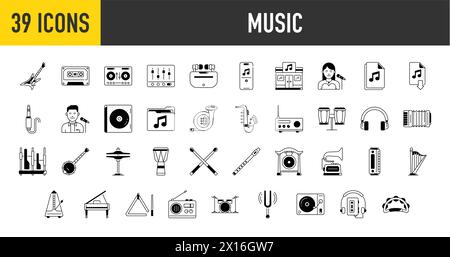 illustration of music instrument in flat vector style icons. Stock Vector