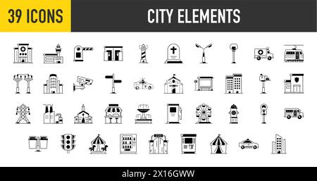 City elements Icons bundle. Premium style Icon. Vector illustration Stock Vector