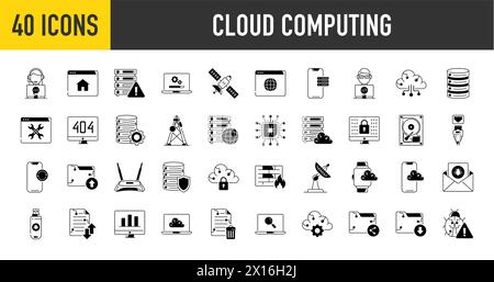 Cloud computing web icons. Cloud technology, data center, connection network, digital service, database platform, collection. Vector illustration Stock Vector