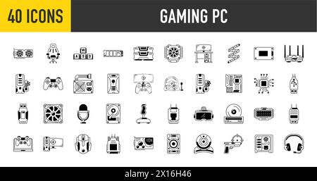 Simple Set of Gaming PC Vector Icons. Contains such Icons as Case, Graphic Card , SSD, Computer, Motherboard and more. Stock Vector