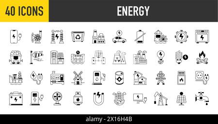 Set of green energy icons. Icons for renewable energy, green technology. Design elements for you projects. Vector illustration Stock Vector