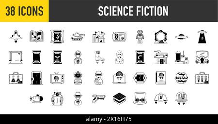 Set of thin science fiction Icons. Vector icon illustration Stock Vector