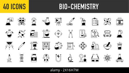 Set of biochemistry icons. Science, scientific activity elements - icon collection. Simple vector illustration. Stock Vector