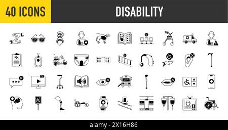 Disability web icon vector illustration concept with icon of disabled, blind, amputated, deaf-mute, deaf, walkers. Stock Vector